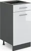 A white and gray kitchen base cabinet with two drawers and silver handles, shown from a three-quarter front view on a white background. Produktbild-Vorschau