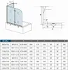 Diagrams and a table showing dimensions and specifications for a shower screen. Produktbild-Vorschau
