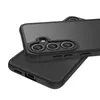 A black phone case is shown from a diagonal angle, with the camera module area in focus. Produktbild-Vorschau