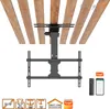 A black electric TV ceiling mount is shown attached to wooden beams on a ceiling, with remote controls and a smartphone app interface displayed to the right. Anteprima dell’immagine prodotto