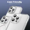 Close-up of multiple clear phone cases with camera lens protectors, highlighting their case-friendly design. Produktbild-Vorschau