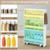 A multi-shelf storage cart with various items on display, including spice jars and bottles, presented in a collage format with descriptive text. Podgląd zdjęcia produktu