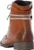 A close-up view of the back of a brown leather boot with tan laces. Produktbild-Vorschau