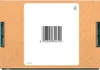 The image shows the back of a cardboard box with a white label containing a barcode and some text. Voir les images du produit