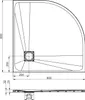 Technical drawing of a shower tray with dimensions and details. Produktbild-Vorschau