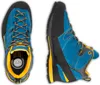 Zustiegsschuhe "Boulder X Mid GTX" von La Sportiva in Blau und Gelb; seitliche und obere Ansicht. Anteprima dell’immagine prodotto