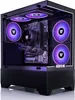 A gaming PC with purple LED lighting inside a black case. Produktbild-Vorschau
