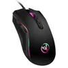 A black gaming mouse with RGB lighting and a scorpion logo. Produktbild-Vorschau