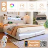 A bedroom scene featuring a white upholstered bed with LED lighting. Podgląd zdjęcia produktu