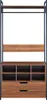 A front view of a wooden and metal garment rack with shelves and drawers. Produktbild-Vorschau