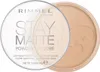 A Rimmel Stay Matte Pressed Powder compact is shown against a white background. The lid is slightly ajar, revealing the powder inside. Text on the lid indicates the brand, product name, and weight. Náhled obrázku produktu