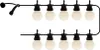 A string of black outdoor lights with frosted white bulbs on a white background. Produktbild-Vorschau