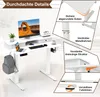 A white standing desk with a computer, laptop, and accessories, with close-up diagrams highlighting its features. Anteprima dell’immagine prodotto