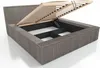 A bed frame with storage, shown with the mattress support lifted to reveal the storage compartment. Produktbild-Vorschau