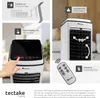 Collage showing details of a portable air cooler and its accessories. Náhled obrázku produktu