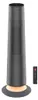 A tall, conical electric heater with a textured surface and a glowing orange base, shown on a white background. A small black remote control with red buttons is visible to the right. Produktbild-Vorschau