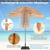 A straw beach umbrella on a beach with instructional diagrams. Produktbild-Vorschau