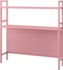 A pink desk shelf unit with two shelves and a perforated back panel. Voir les images du produit