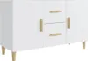 A white sideboard with wooden handles and legs, shown from a front-side angle against a white background. Náhled obrázku produktu