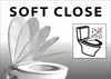 A toilet seat with a soft-close feature is shown, with an illustration demonstrating how to use it. Produktbild-Vorschau