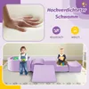 A collage showing a close-up of foam material and children playing with foam blocks and a ball pit. Produktbild-Vorschau
