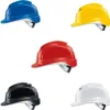 A collage of five different colored safety helmets arranged in a grid. Produktbild-Vorschau
