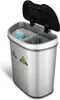 A stainless steel trash can with its lid open, showing two compartments inside. Anteprima dell’immagine prodotto