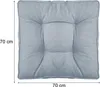 A square blue cushion with tufting, shown from a top-down perspective with dimensions indicated. Produktbild-Vorschau