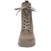 A front view of a beige lace-up boot with a thick sole, set against a white background. Produktbild-Vorschau