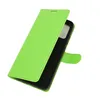 A bright green flip phone case is shown open, revealing the black interior and a slot for a phone. The case is on a white background. Produktbild-Vorschau