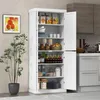 A white kitchen cabinet filled with food items and dishes, placed in a kitchen setting next to a potted plant. Náhled obrázku produktu