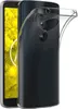 A clear protective case is shown covering a black smartphone with a yellow background. Produktbild-Vorschau