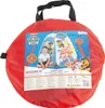 A red circular bag containing a Paw Patrol pop-up tent. Produktbild-Vorschau