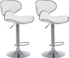 Two white bar stools with chrome accents against a white background. Podgląd zdjęcia produktu