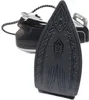 The image shows the sole of a steam iron in the foreground and the base unit of the steam iron system in the background, isolated on a white background. Produktbild-Vorschau