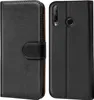 A black flip case for a Huawei P40 Lite E phone is shown from the front and back. Produktbild-Vorschau