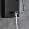 A close-up view of a black shower panel with water running from a chrome faucet. Náhľad obrázku produktu
