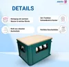 A green crate with a wooden top, presented with marketing text and icons. Anteprima dell’immagine prodotto