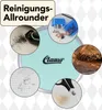 A collage of images showcasing a mint-colored mini vacuum cleaner and its various uses, surrounded by a light blue background with a diamond pattern. Anteprima dell’immagine prodotto