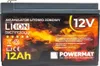 A close-up image of a 12V lithium-ion battery. Produktbild-Vorschau