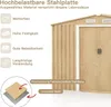 A close-up view of a shed's side and door, with feature callouts on the left. Podgląd zdjęcia produktu