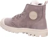 A side view of a brown Palladium ankle boot with a cream-colored sole and toe cap. Produktbild-Vorschau