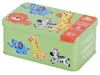 A light green tin box with cartoon images of safari animals on it. Náhled obrázku produktu