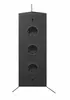 A black corner power strip with three outlets and two small indicator lights. Produktbild-Vorschau