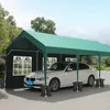 A white car is parked under a green canopy tent, with black weights holding down the tent poles. Produktbild-Vorschau