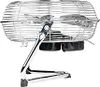 A chrome and black industrial-style fan on a white background. Voir les images du produit