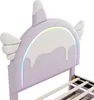 Close-up of a child's bed headboard with unicorn and rainbow design. Produktbild-Vorschau