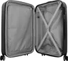 An open black suitcase with a gray interior, showing straps and compartments. Produktbild-Vorschau