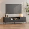 Meuble TV 'Nand' avec tiroir et 2 portes cannelées 160 x 40 Voir les images du produit 1