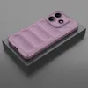 A purple phone case with a ribbed texture is displayed on a gray block. Produktbild-Vorschau
